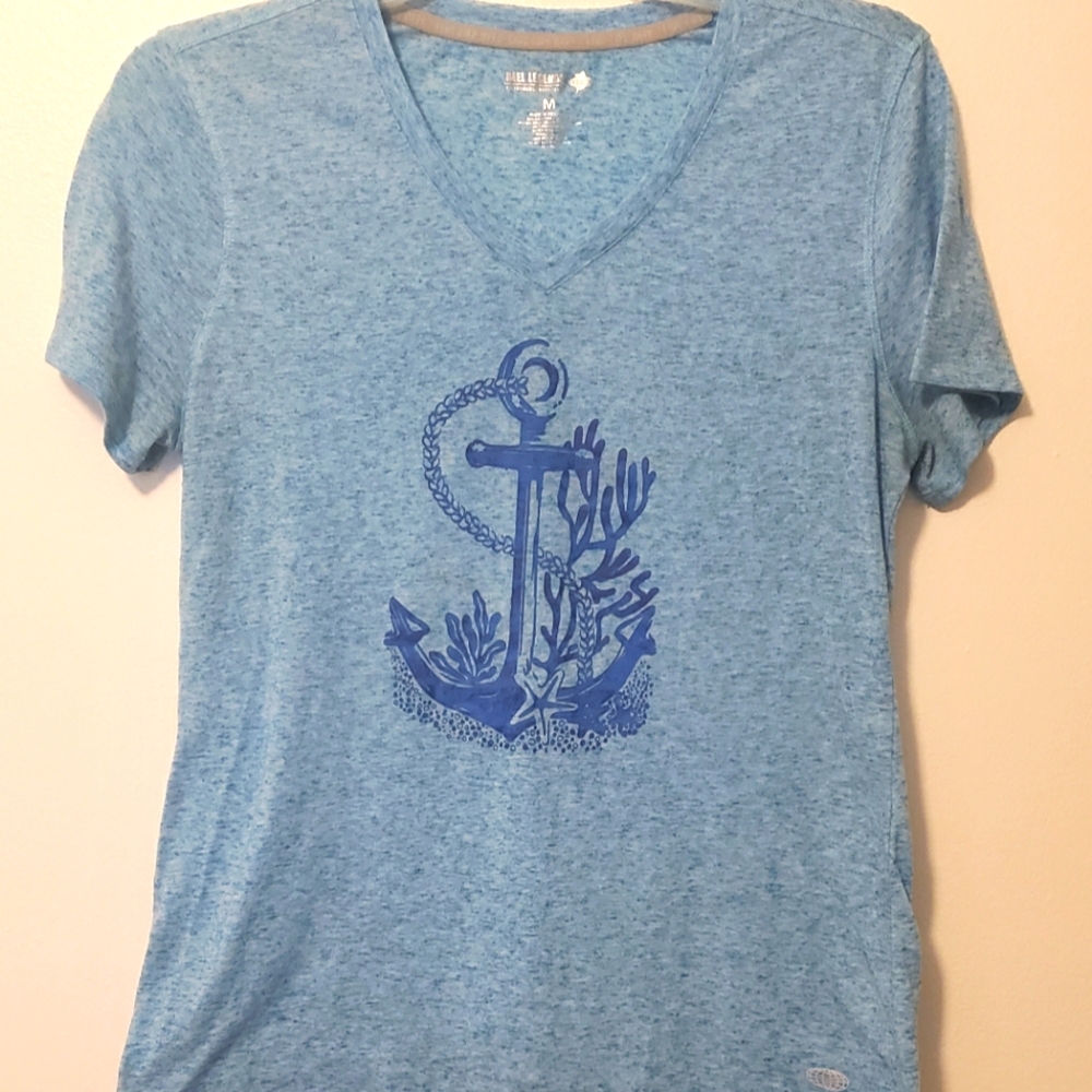 Reel Legends Women's Medium Anchor Design Blue Cotton/Polyester Blend T Shirt